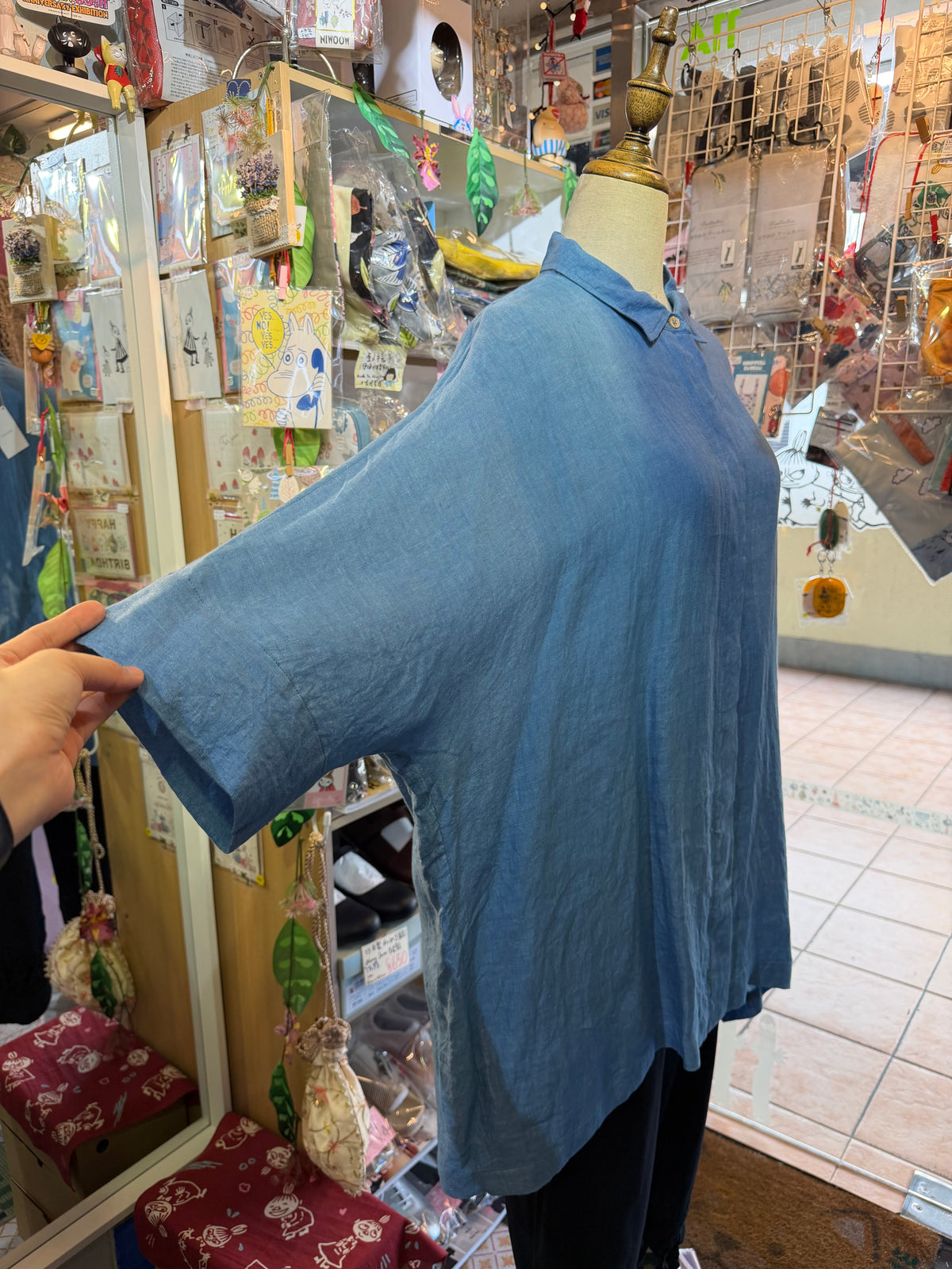 Denier Blue Indigo Dyeing Linen Long Shirt, made in Japan