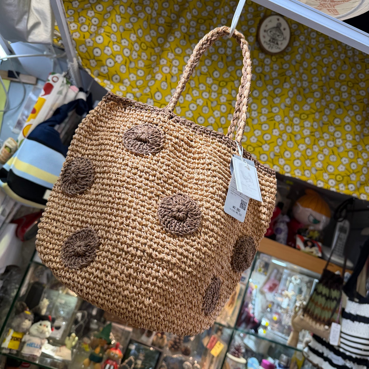 Ema Kuam Brown Polka Straw Bucket Bag, Handmade in Nepal