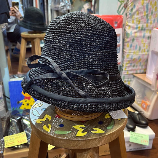 Sale- Anjou Chouette Straw Black Hat, made in Philippines