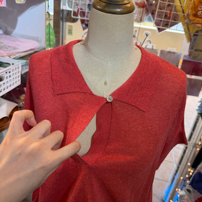Ichi Red See-through Sheer Polo Shirt