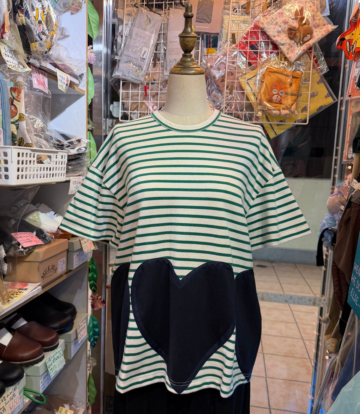 Summer Sale- Drowse and yet… Striped Heart T-shirt, made in Japan