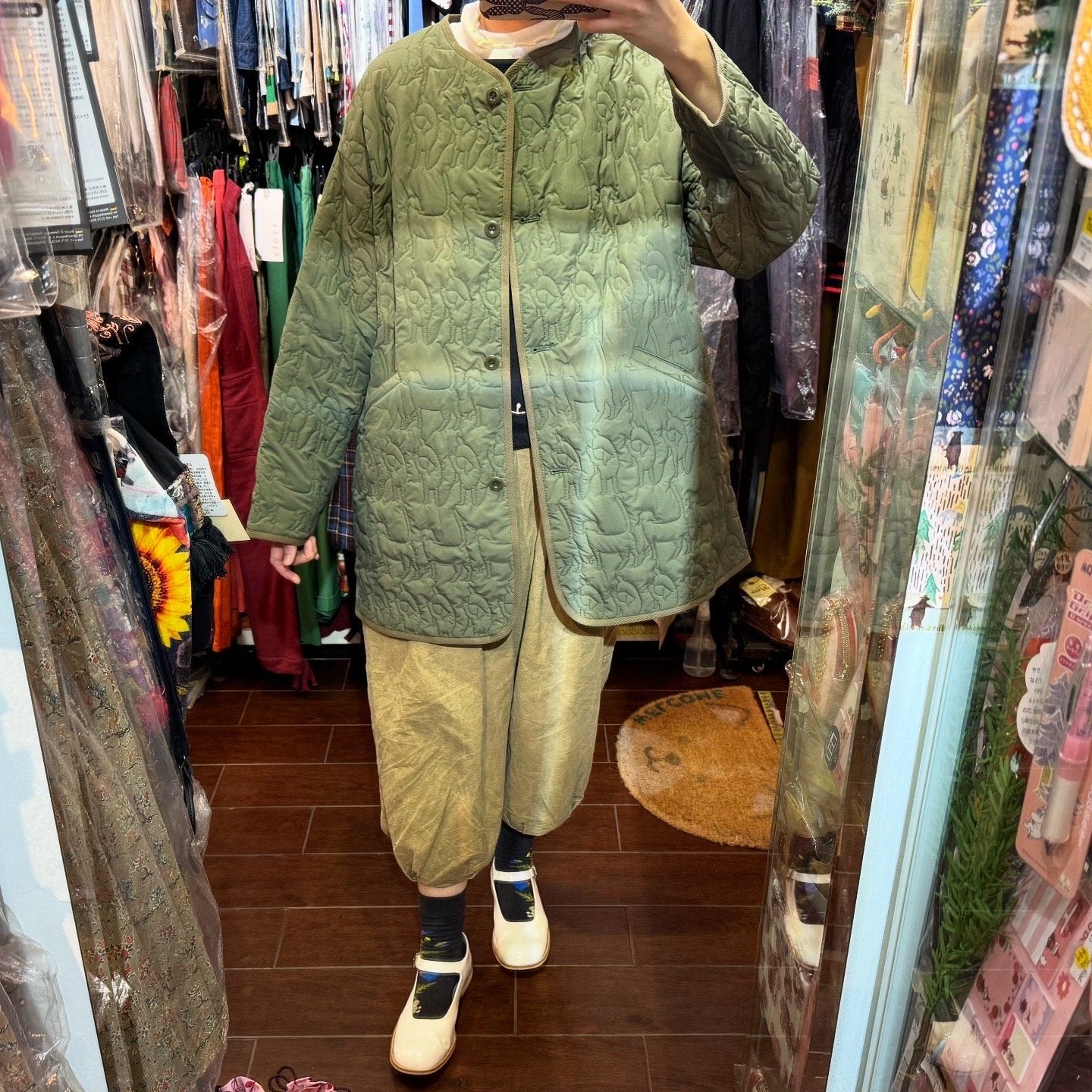 Sale- Haupia Dogs Embroidery Green Coat, made in Japan