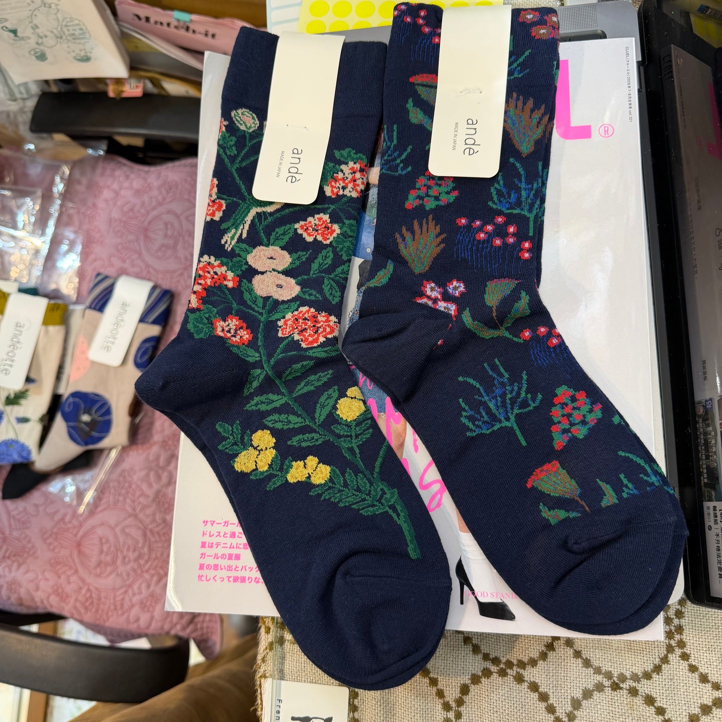 $99 only- Ande Floral Navy Socks, made in Japan