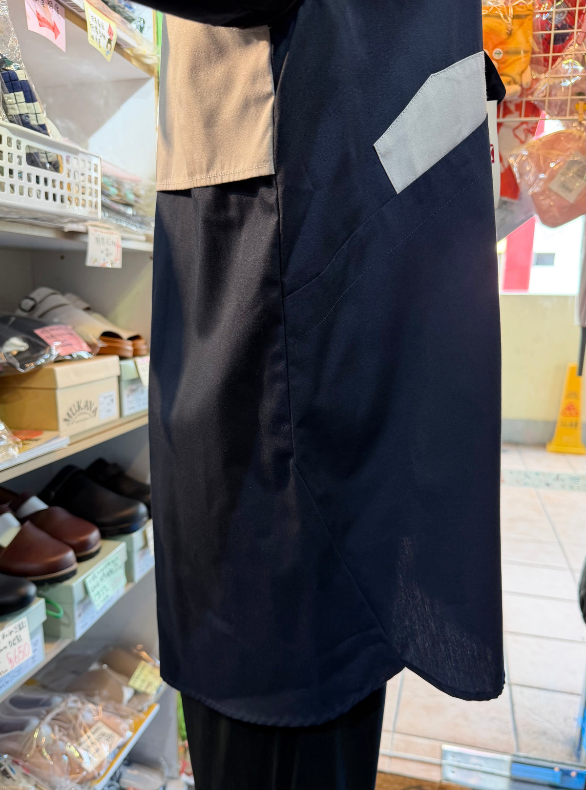 KICK Blue Patchwork Long Army Shirt, made in Japan