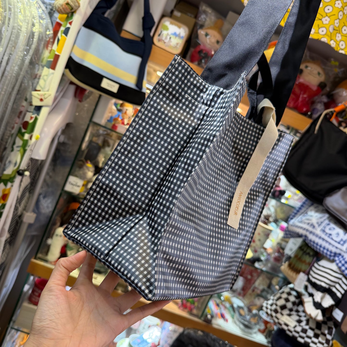 Anvocoeur Black Checked Oktogon PVC 2Way Bag, Waterproof, made in Japan