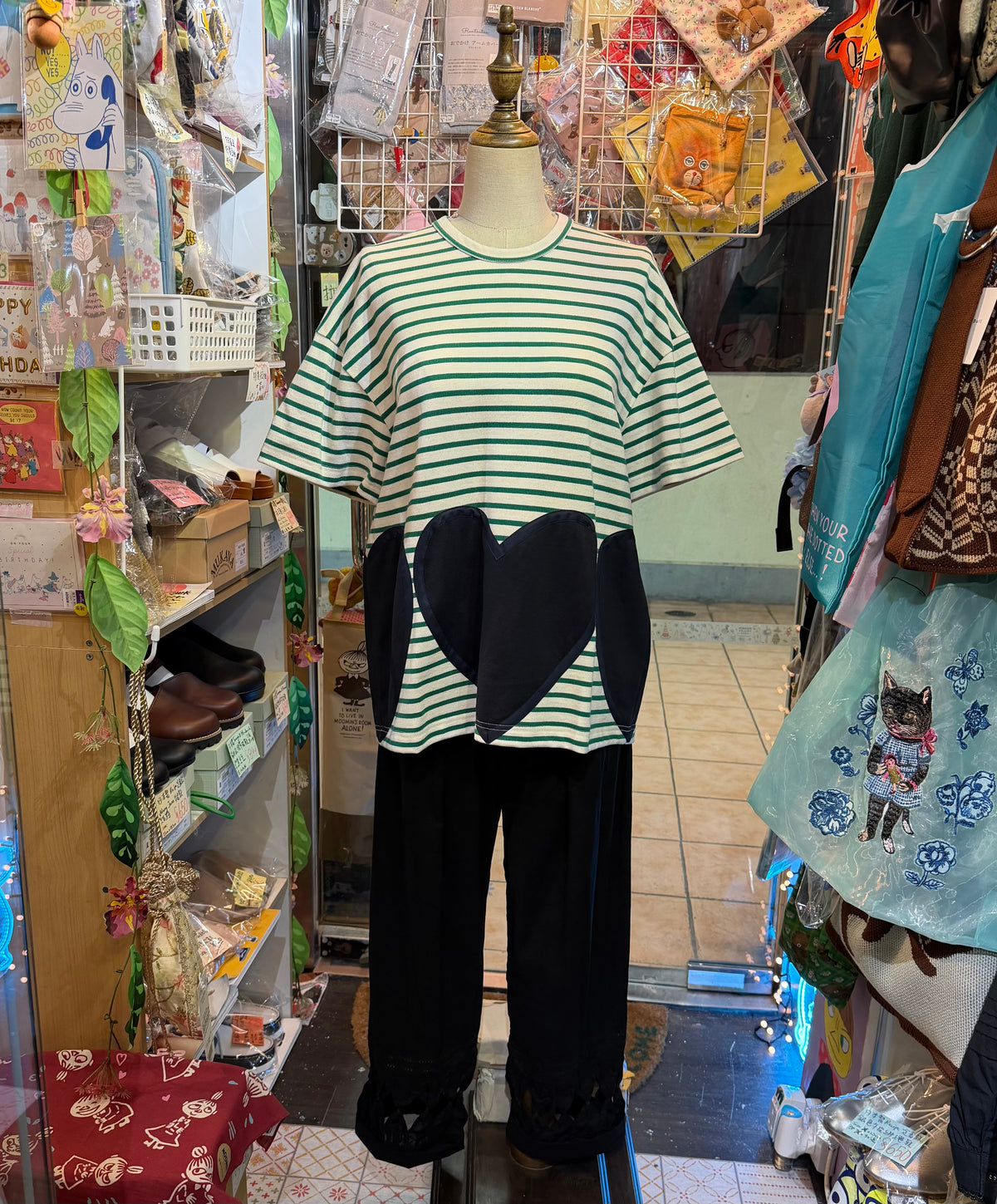 Summer Sale- Drowse and yet… Striped Heart T-shirt, made in Japan