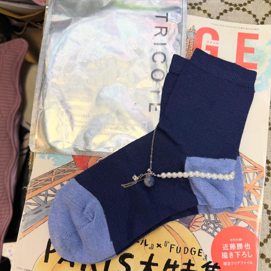 Tricote Blue Socks with Anklet, made n Japan