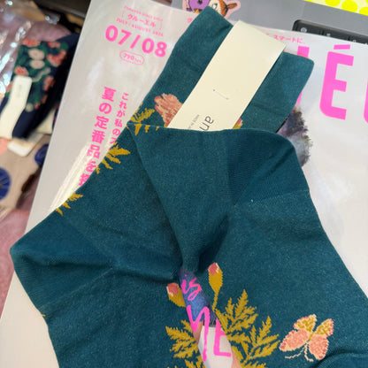 $99 only- ande Floral Green Socks, made in Japan