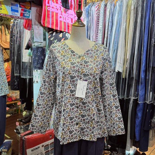Sale- Le minor X Liberty London Floral V-neck Shirt, made in Japan