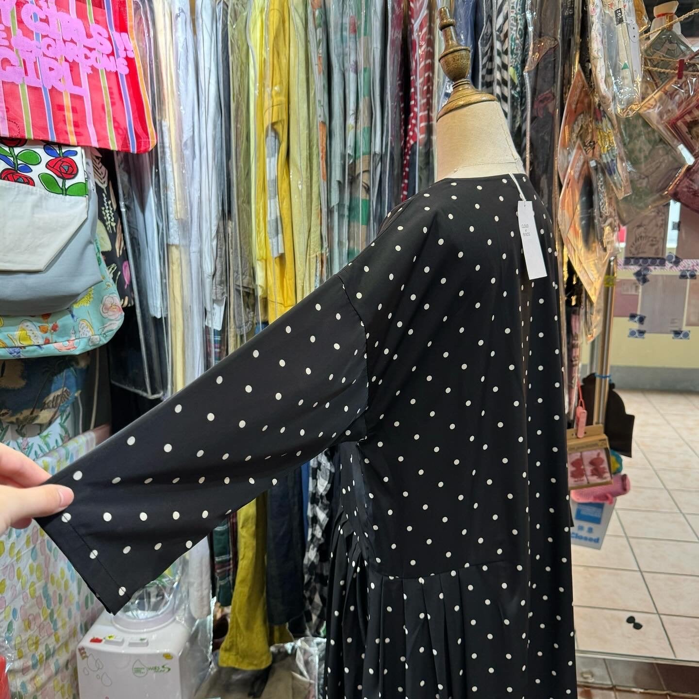 Cloud of Birds Polka Black Dress, made in Japan