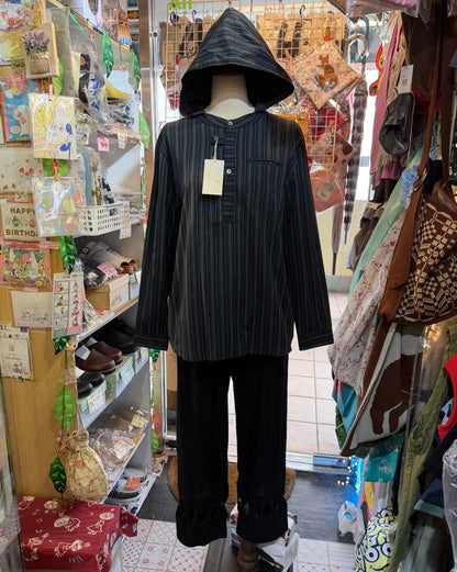 VM Green Striped Hoodie Blouse, made in Japan