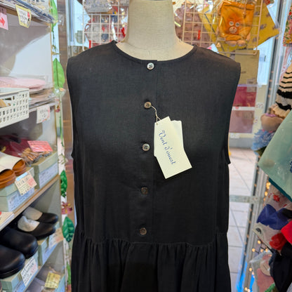 Vent d Ouest France Linen Black Sleeveless Dress, made in Japan