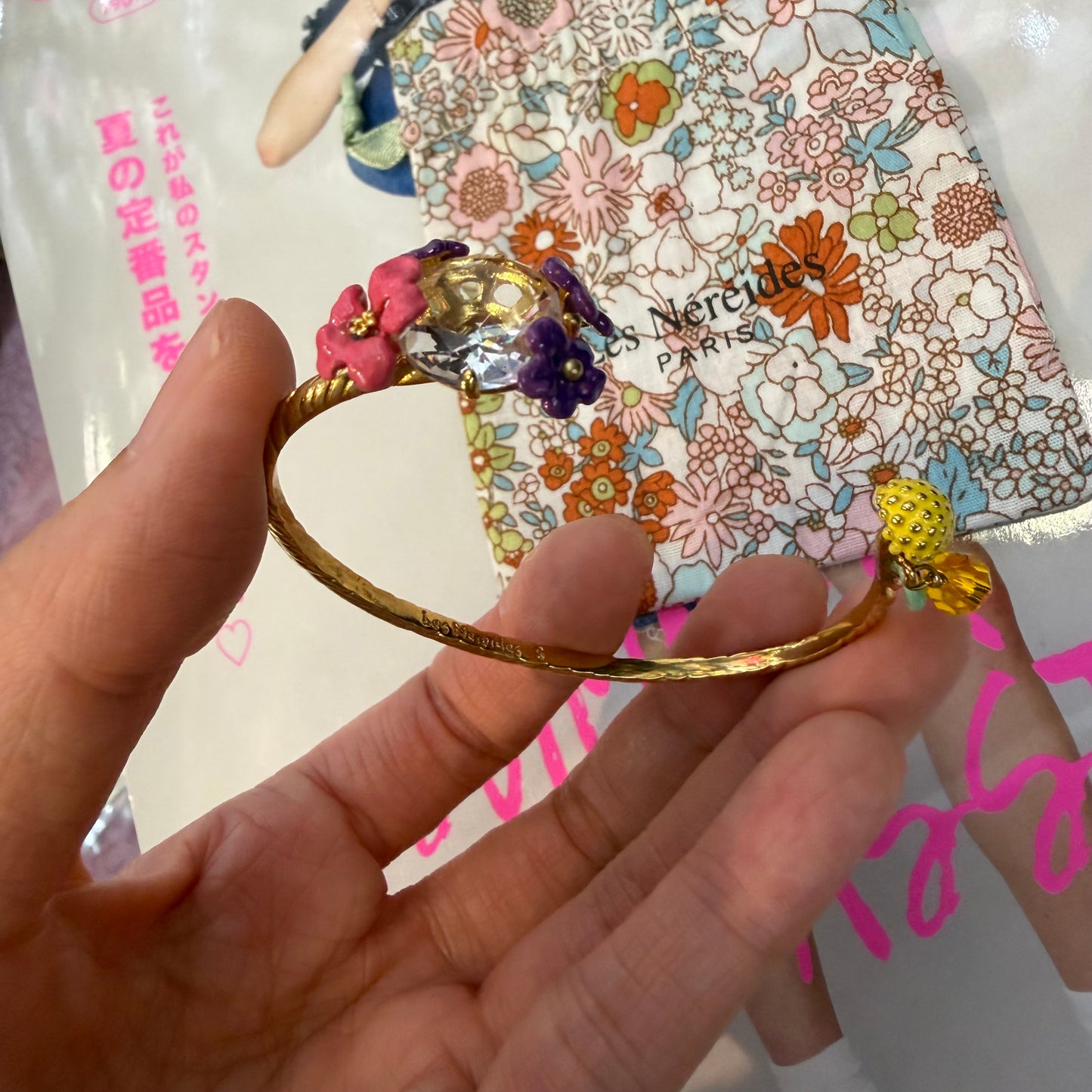 Les Néréides Paris Lemon and Flower Bangle Bracelet, imported from the UK