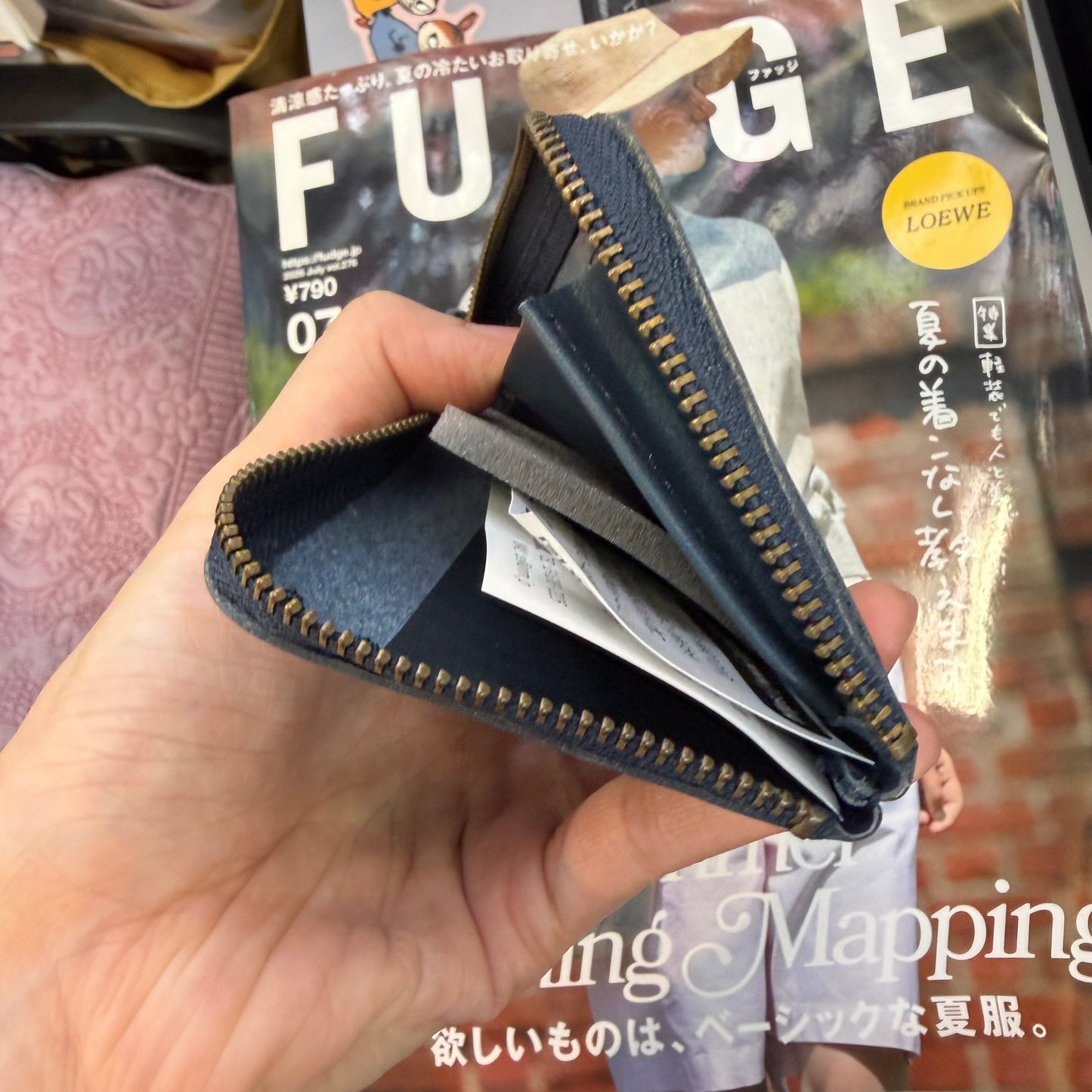 Kanmi Polka Leather Navy Card Holder, made in Japan