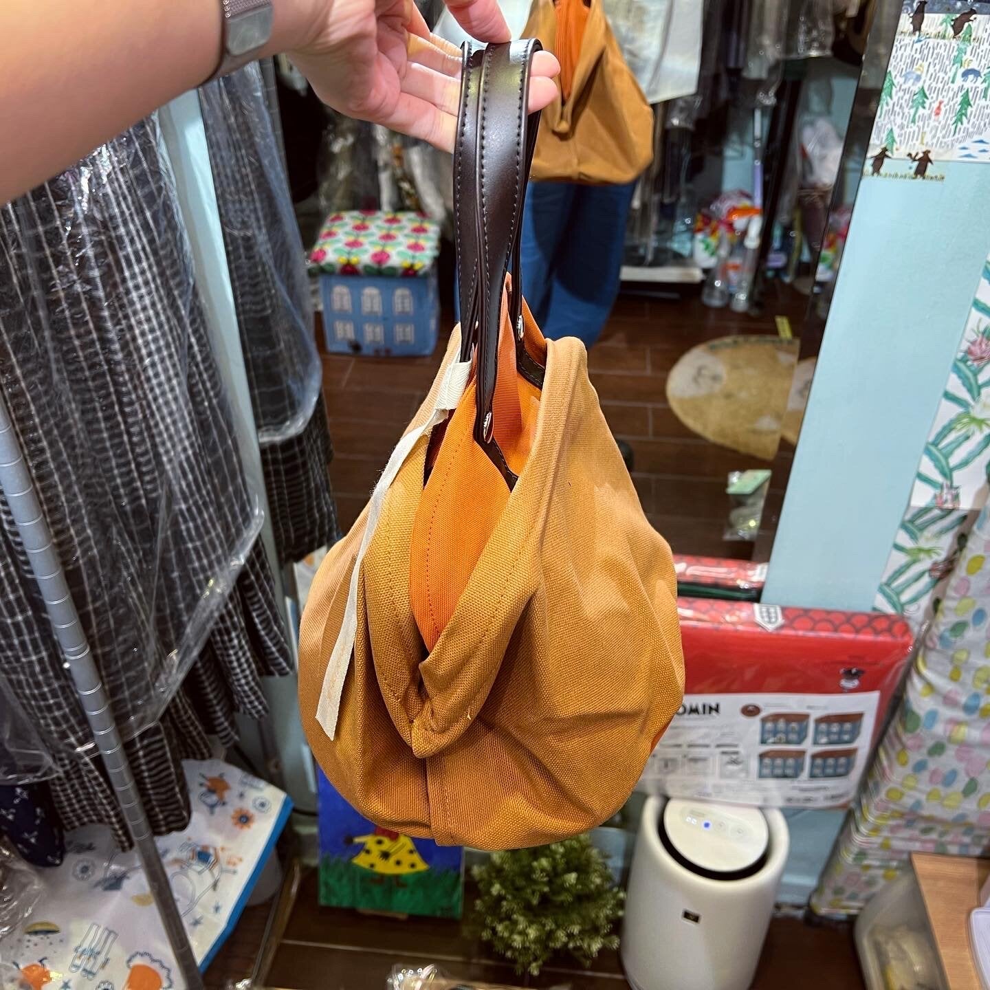Sale- Anvocoeur Brown X Orange Canvas Handbag, made in Japan