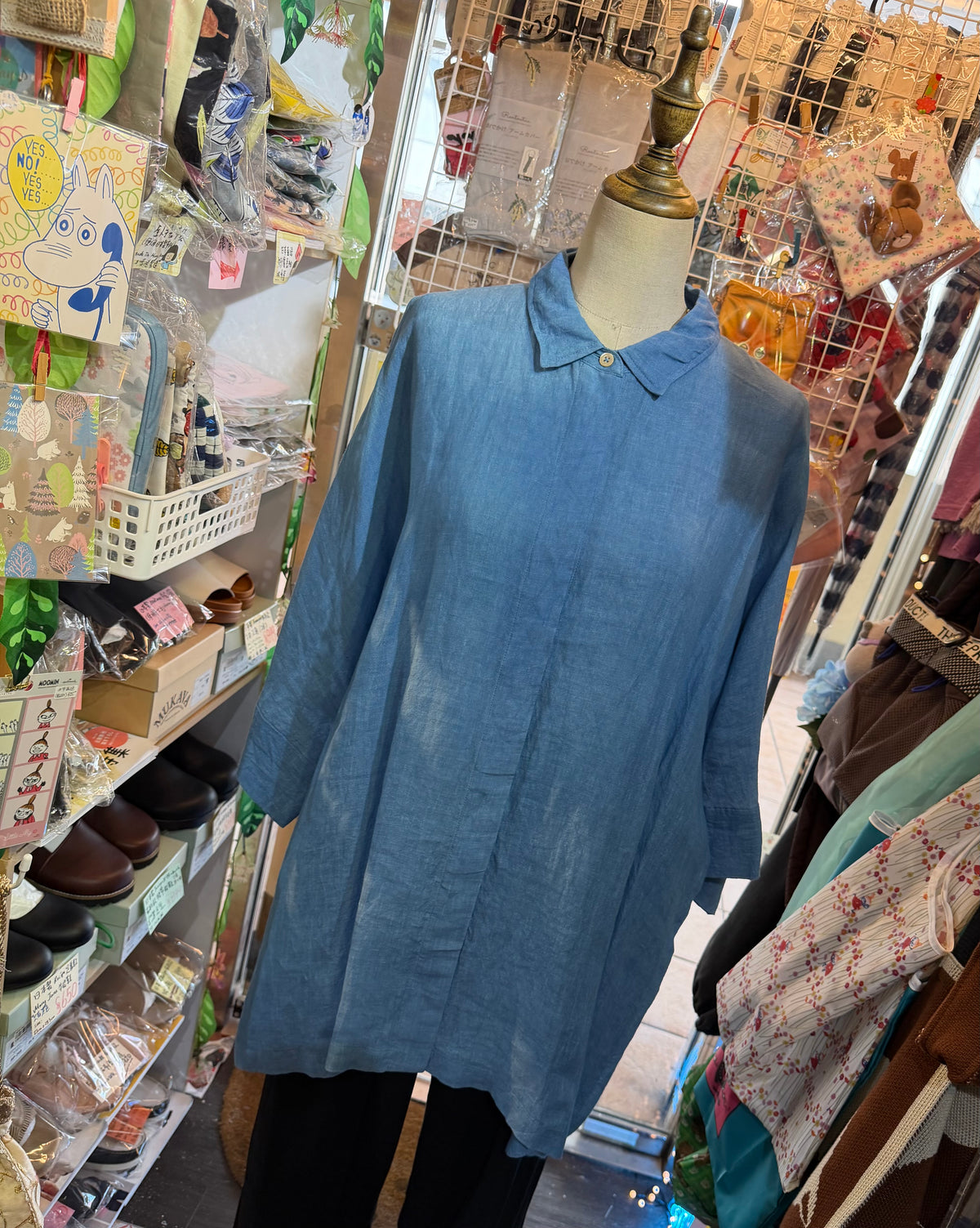 Denier Blue Indigo Dyeing Linen Long Shirt, made in Japan