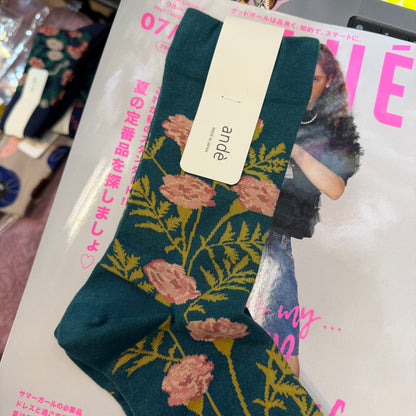 $99 only- ande Floral Green Socks, made in Japan