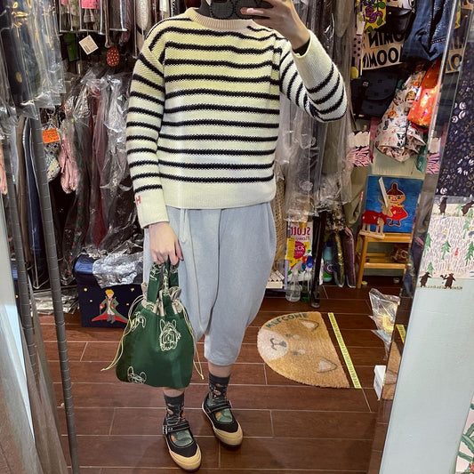 Handmade Dots Embroidery Green Bag,  fabric from Japan