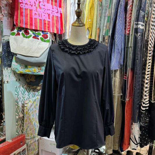 EXTRA20- Sono Navy Ruffles Collar Top, made in Japan