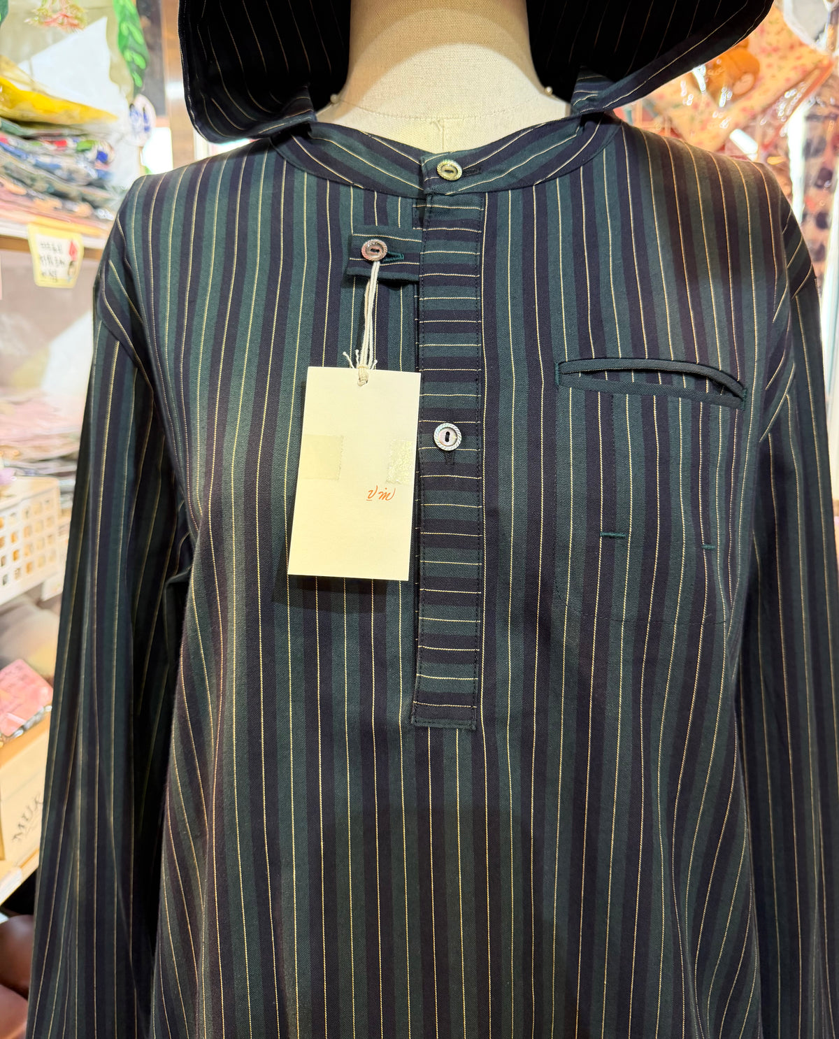 VM Green Striped Hoodie Blouse, made in Japan