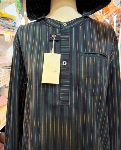 VM Green Striped Hoodie Blouse, made in Japan