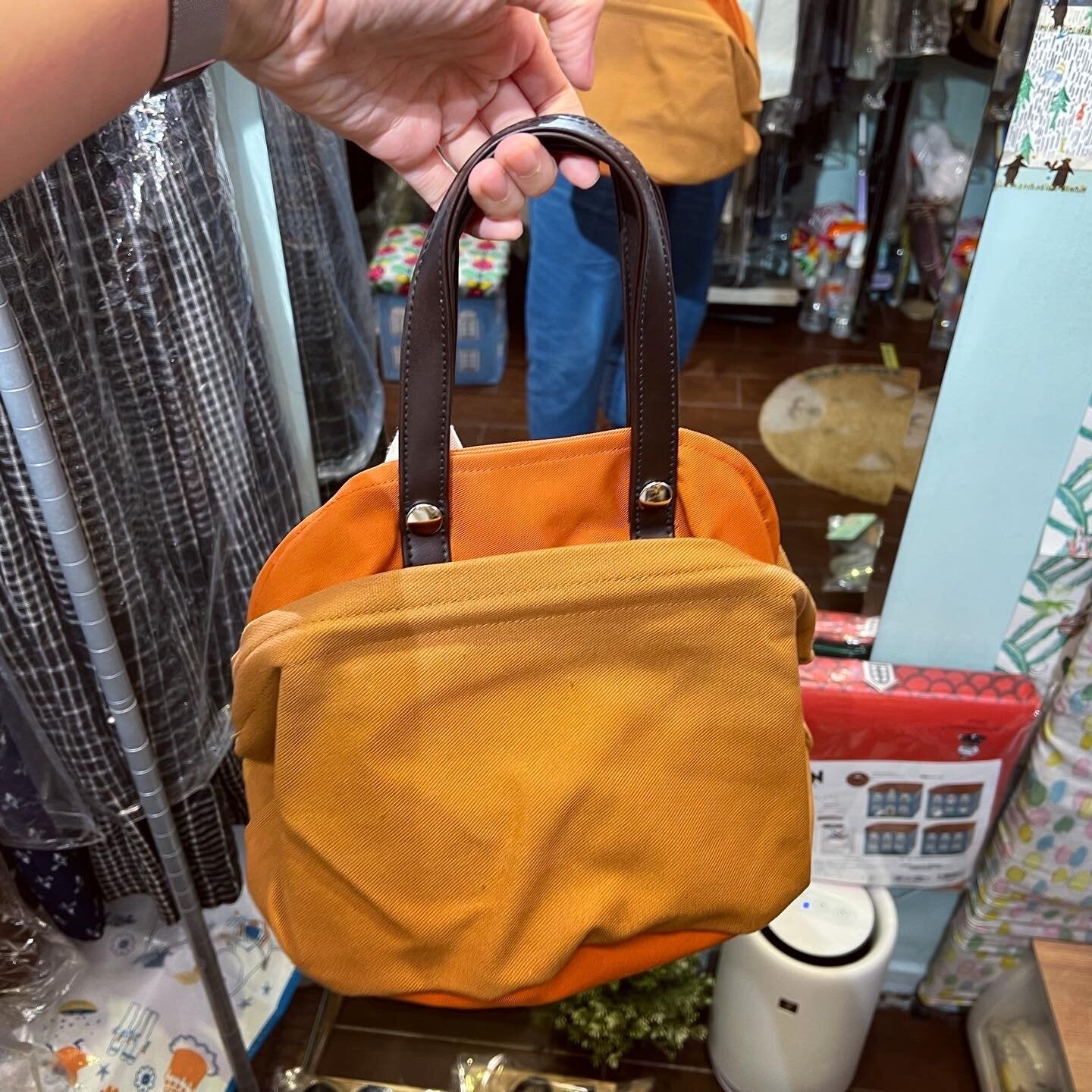 Sale- Anvocoeur Brown X Orange Canvas Handbag, made in Japan
