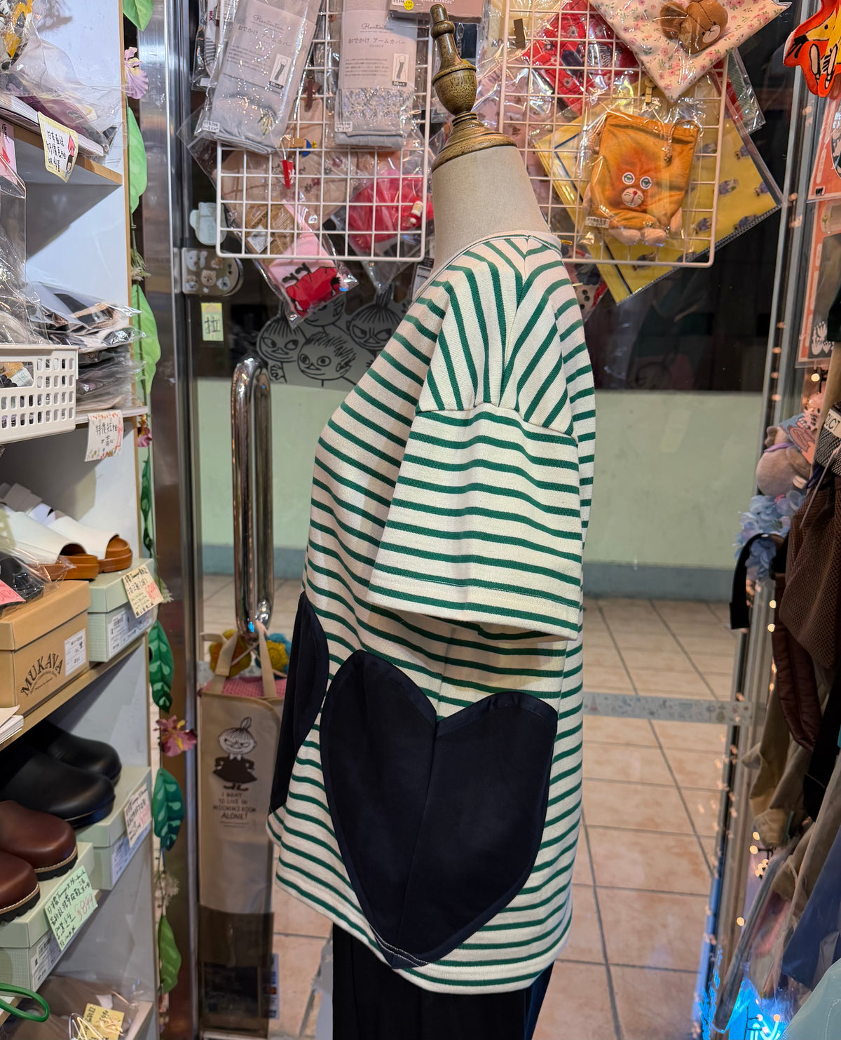 Summer Sale- Drowse and yet… Striped Heart T-shirt, made in Japan