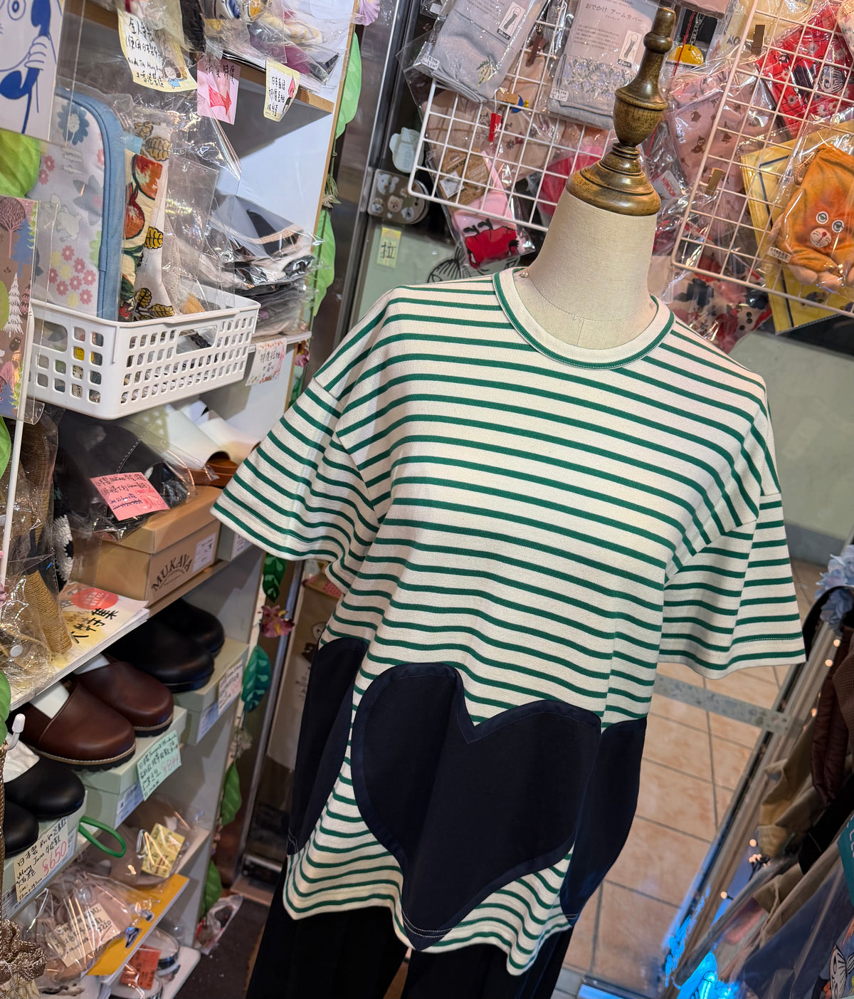 Summer Sale- Drowse and yet… Striped Heart T-shirt, made in Japan