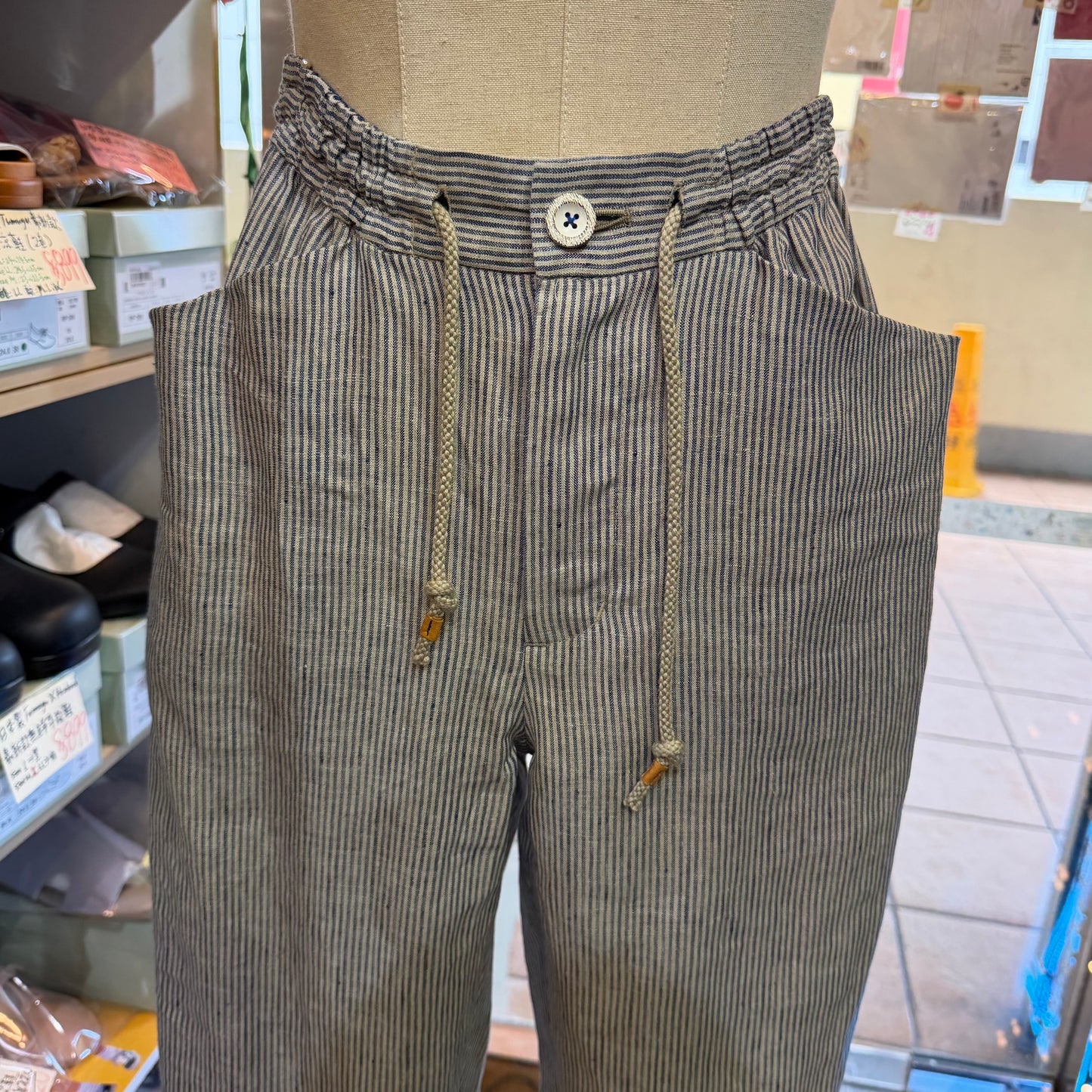 VM Linen Slim Cut Striped Pants, size 3, made in Japan
