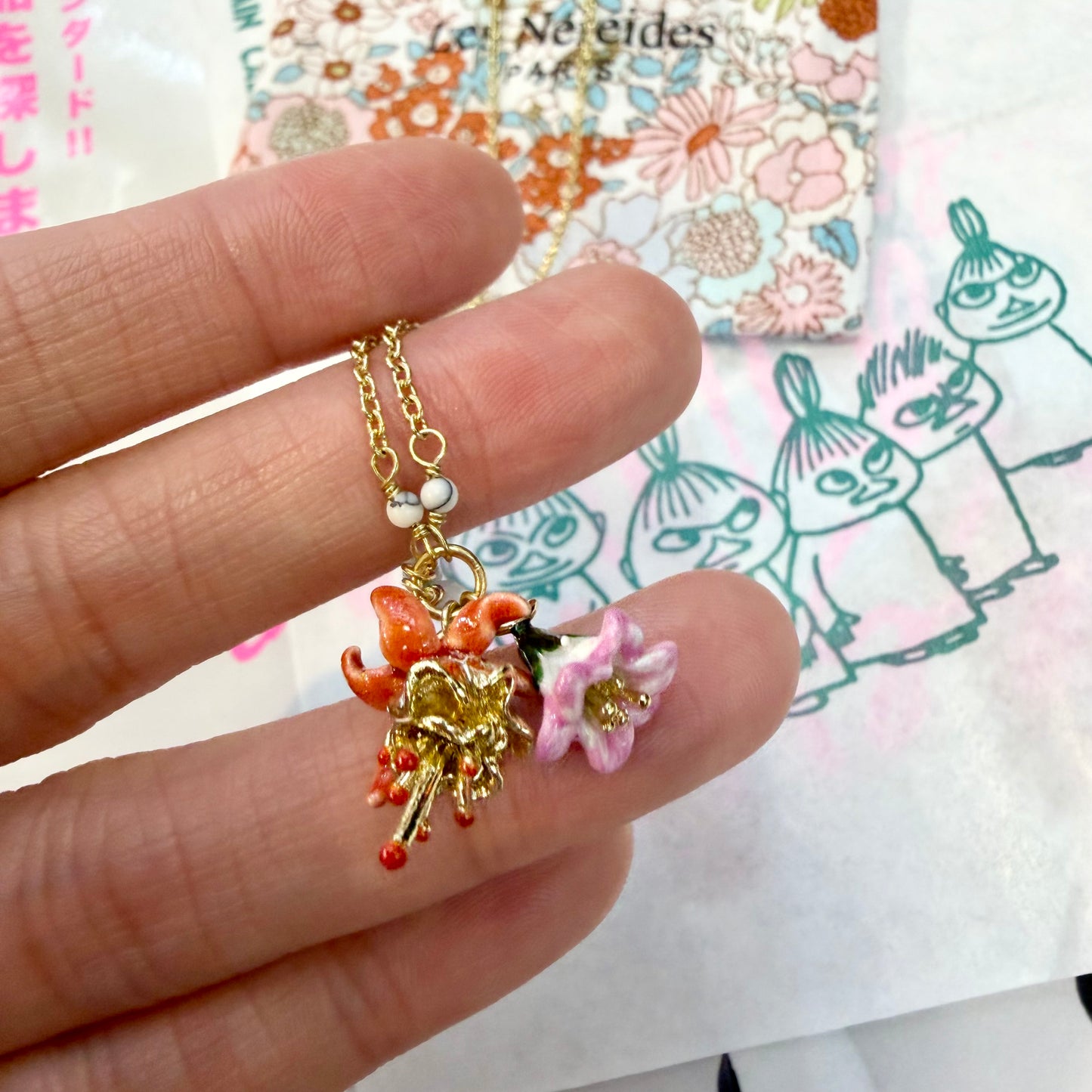 Les Néréides Paris Fuchsia Flower 18ct Gold Necklace, imported from the UK