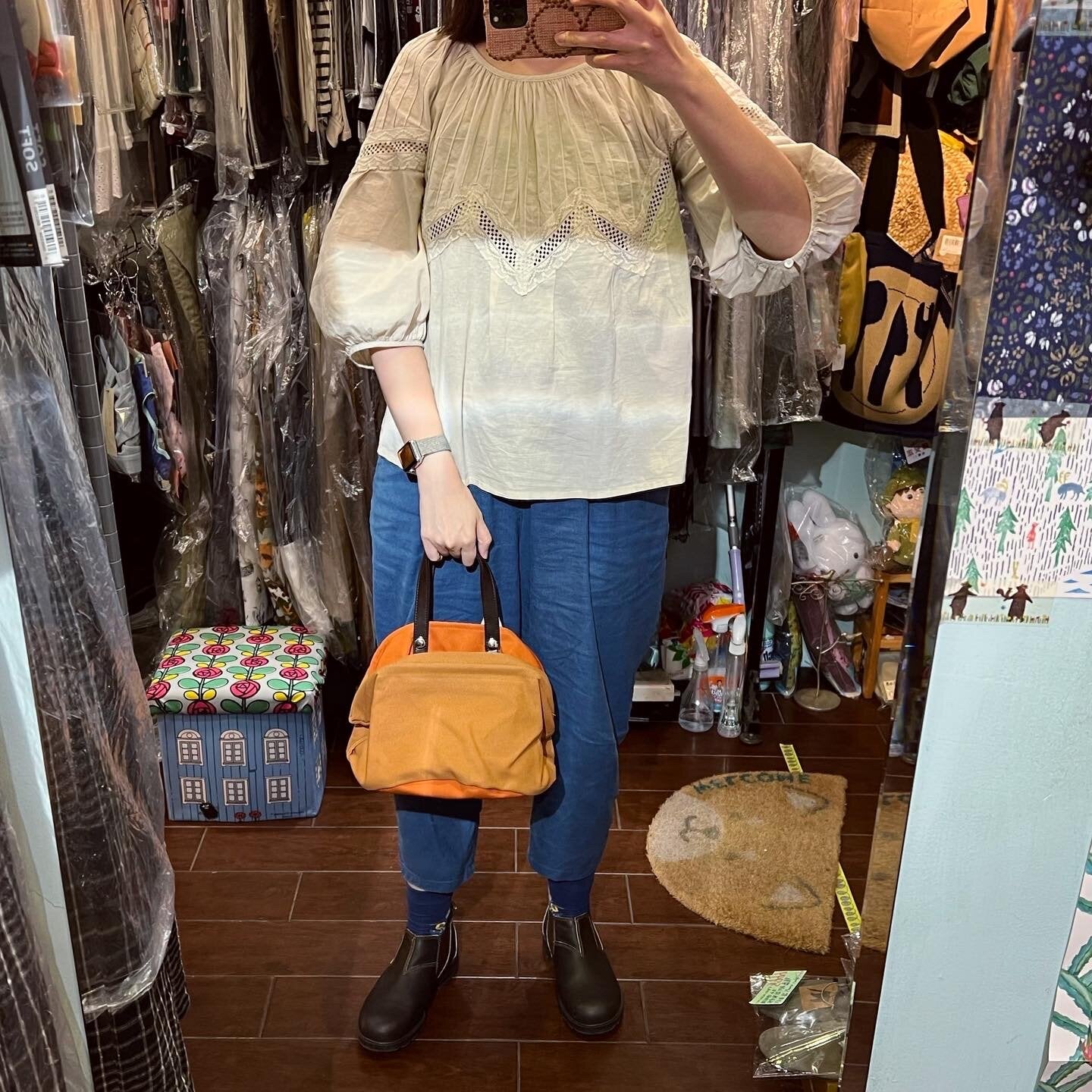 Sale- Anvocoeur Brown X Orange Canvas Handbag, made in Japan