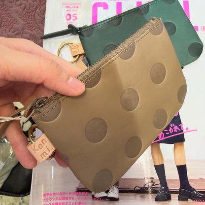 Kanmi Polka Leather Pouch, Coins Bag, 2 Colors, made in Japan *New Colors