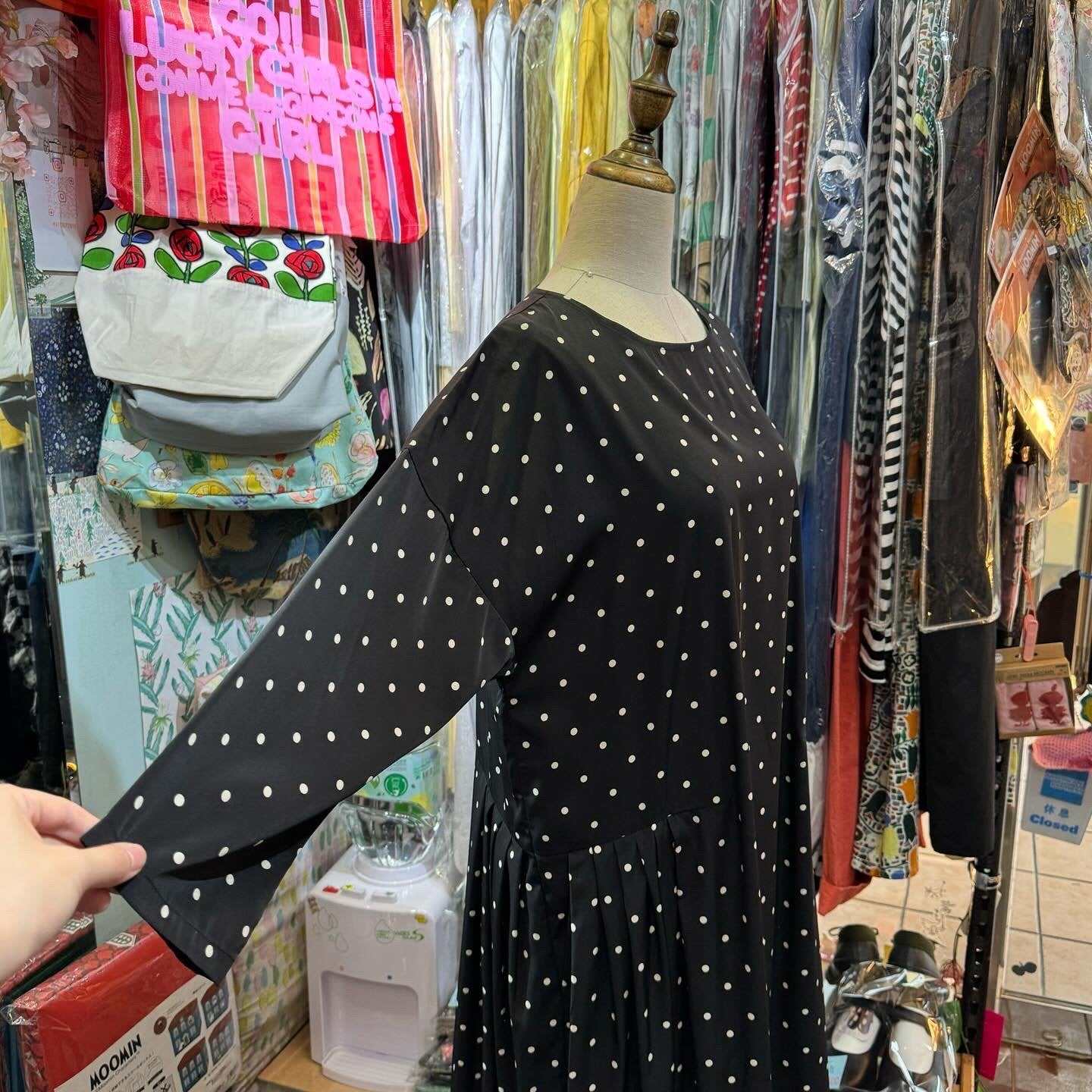 Cloud of Birds Polka Black Dress, made in Japan