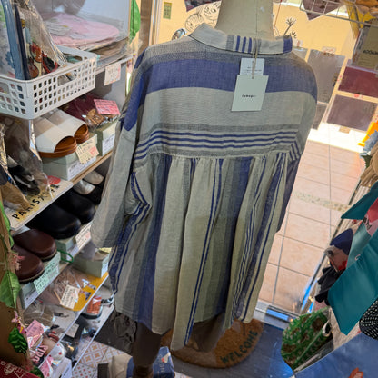 Tumugu Striped Linen Cotton Shirt, made in Japan