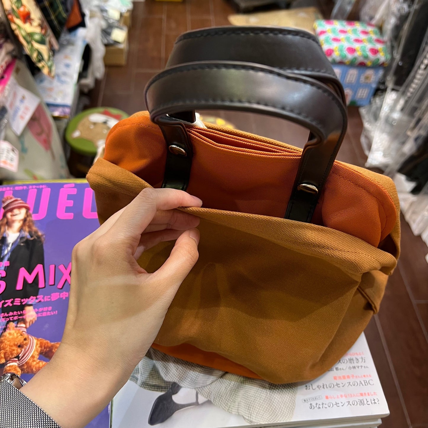 Sale- Anvocoeur Brown X Orange Canvas Handbag, made in Japan