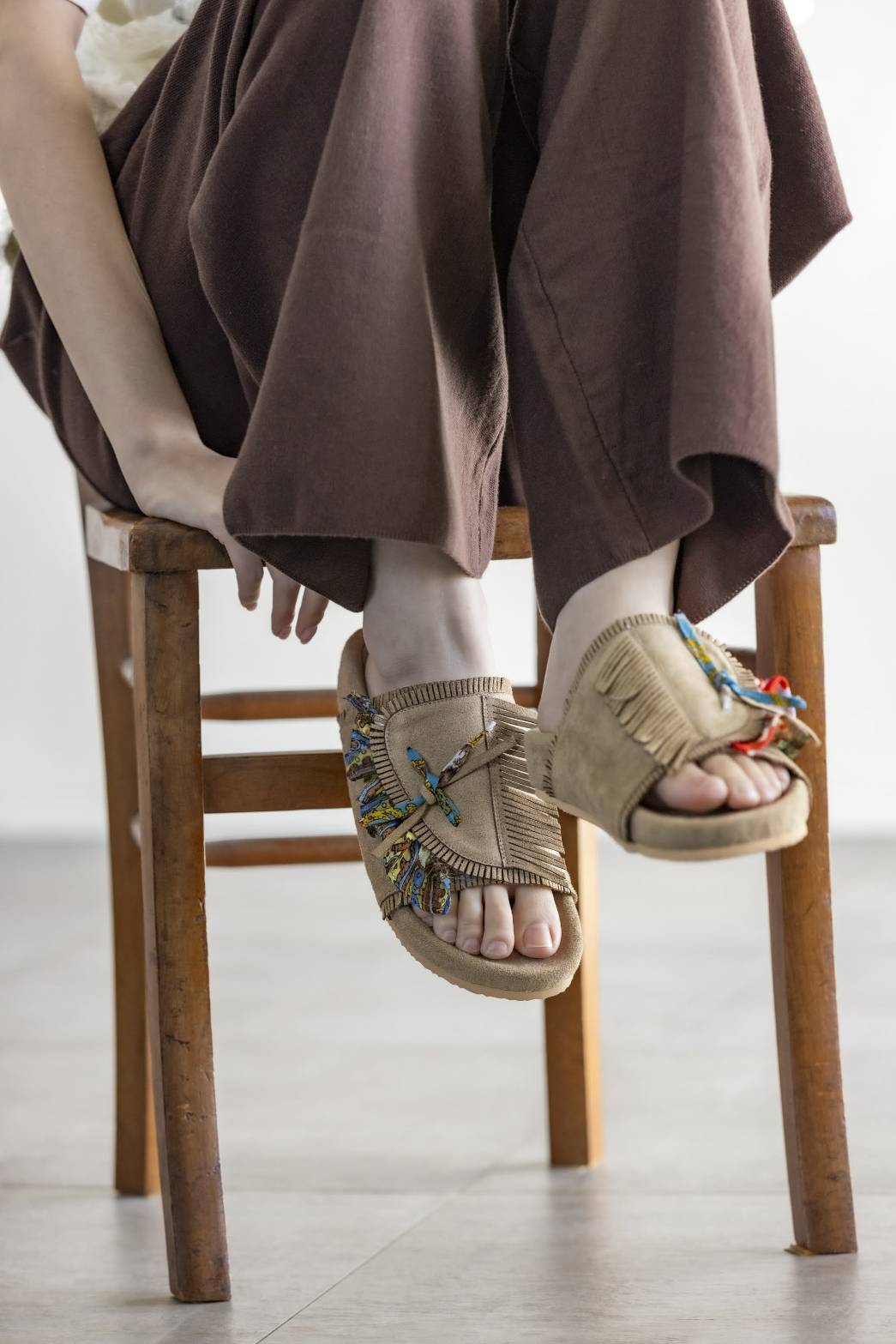 Rehersall Beige Frill Suede Sandal