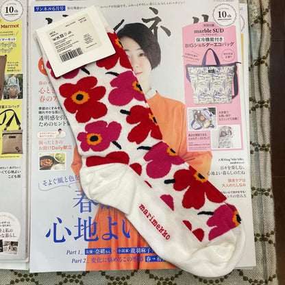 Marimekko Red Unikko Socks, size 37-39