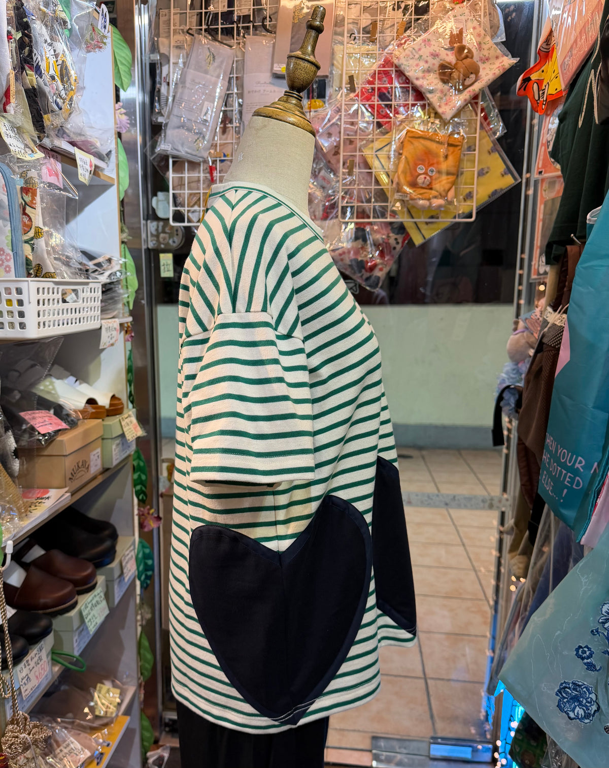 Summer Sale- Drowse and yet… Striped Heart T-shirt, made in Japan