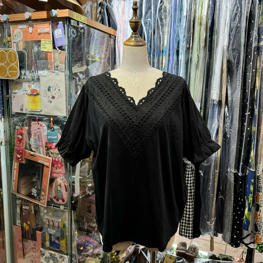 EXTRA20- Peindre Lace V-neck Top, 2 Colors, made in Korea