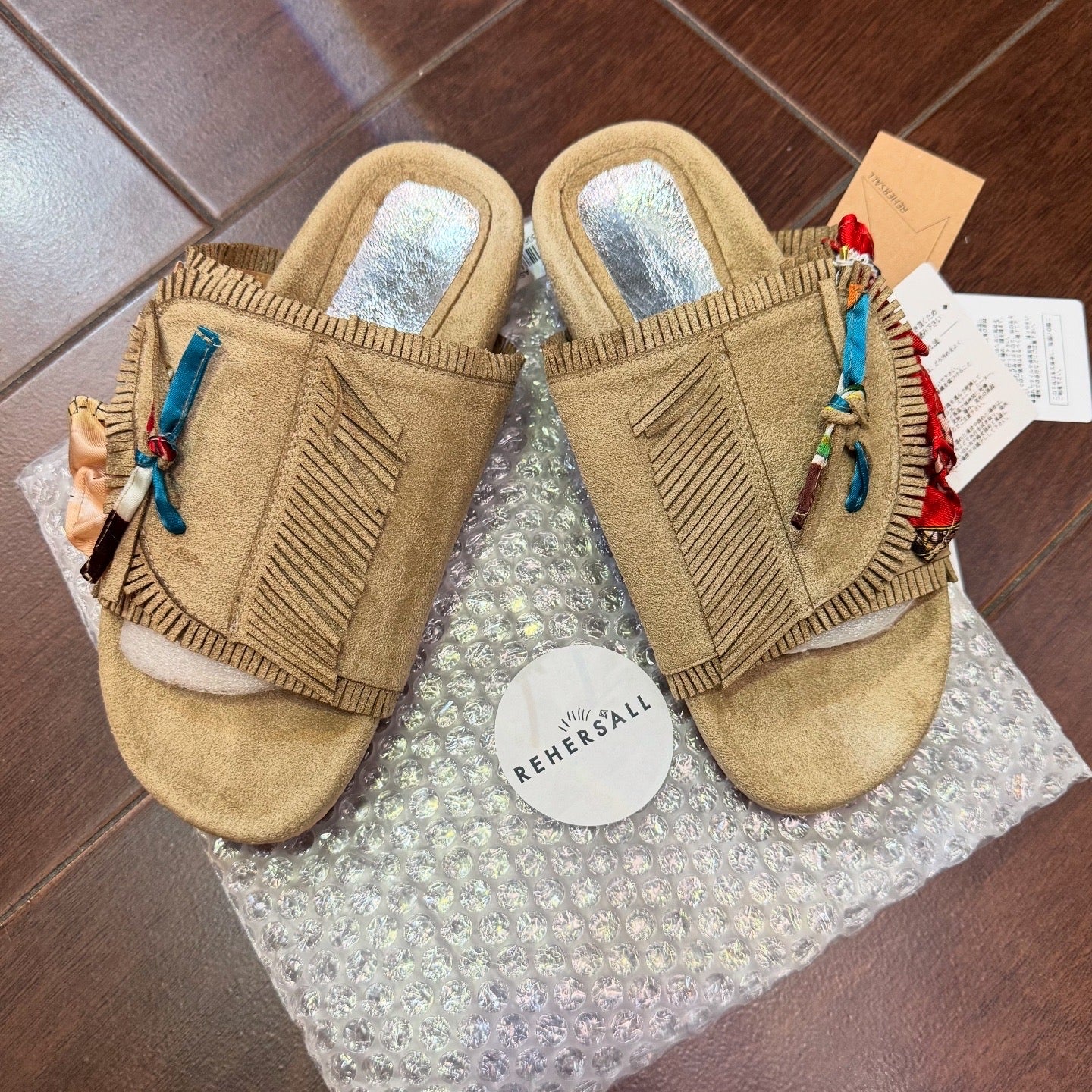 Rehersall Beige Frill Suede Sandal