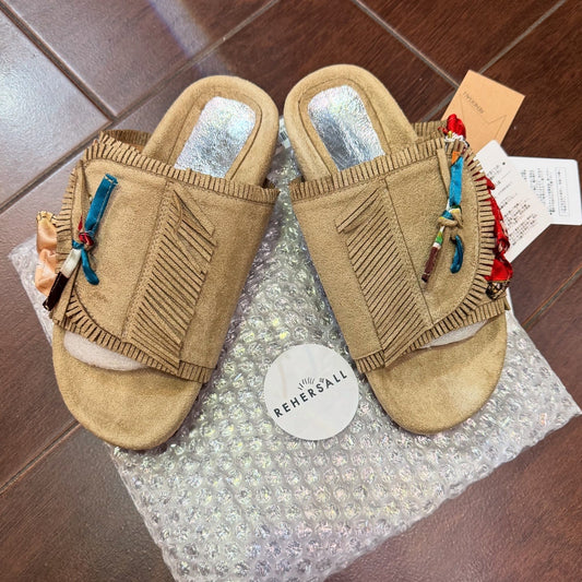 Rehersall Beige Frill Suede Sandal