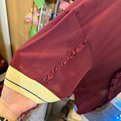 Megmiura Wine Wavy Frill Polo Shirt, made in Japan, size 40
