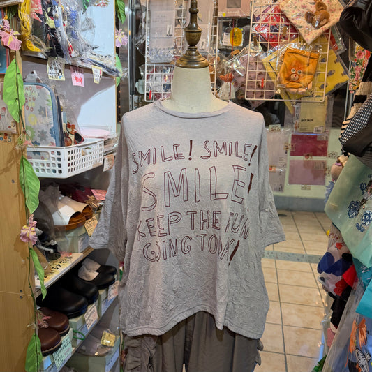 Tumugu SMILE Grey T-shirt, made in Japan