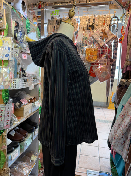 VM Green Striped Hoodie Blouse, made in Japan