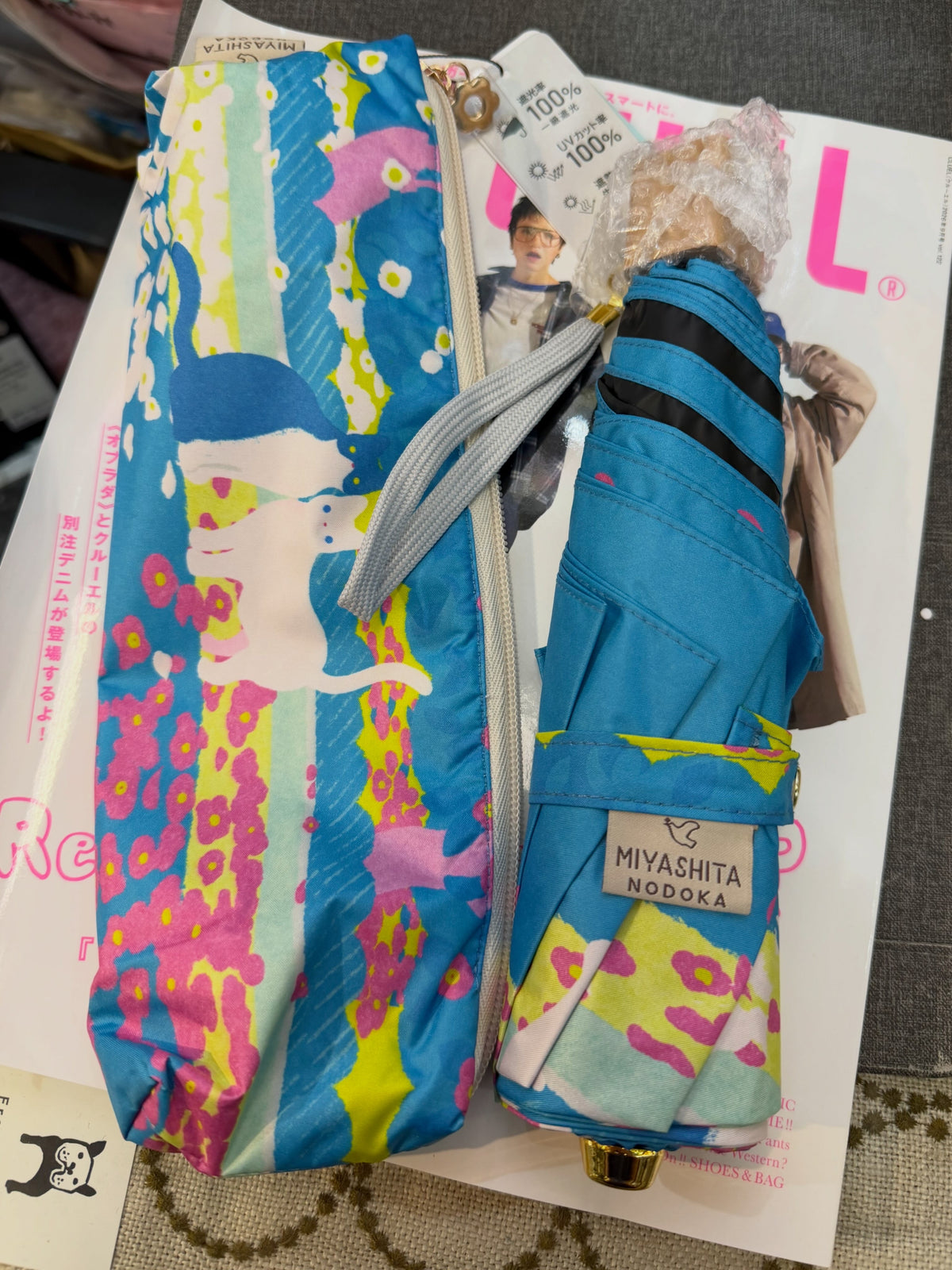 宮下和 Miyashita Nodoka x Soleil Cat pattern Folding Umbrella, Sunny and rainy days,  UPF50+ UV 100% Cut