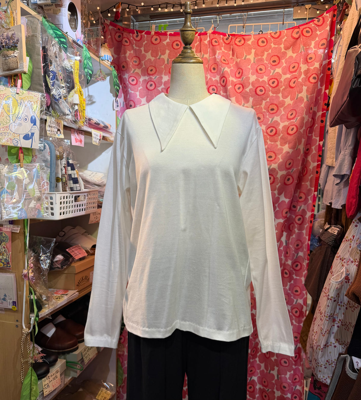 Mizuiro ind White Long Collar T-shirt, made in Japan