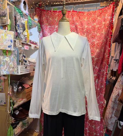 Mizuiro ind White Long Collar T-shirt, made in Japan
