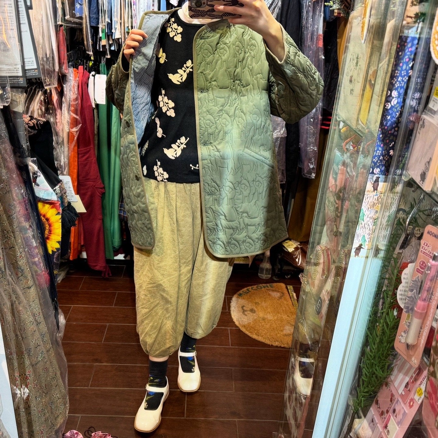 Sale- Haupia Dogs Embroidery Green Coat, made in Japan