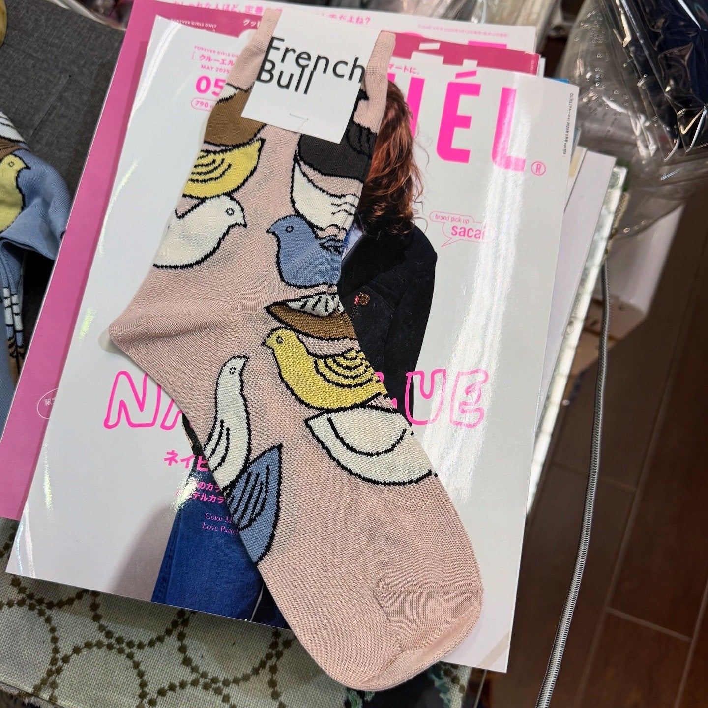 French Bull Birds Socks, 2 Colors, made in Japan