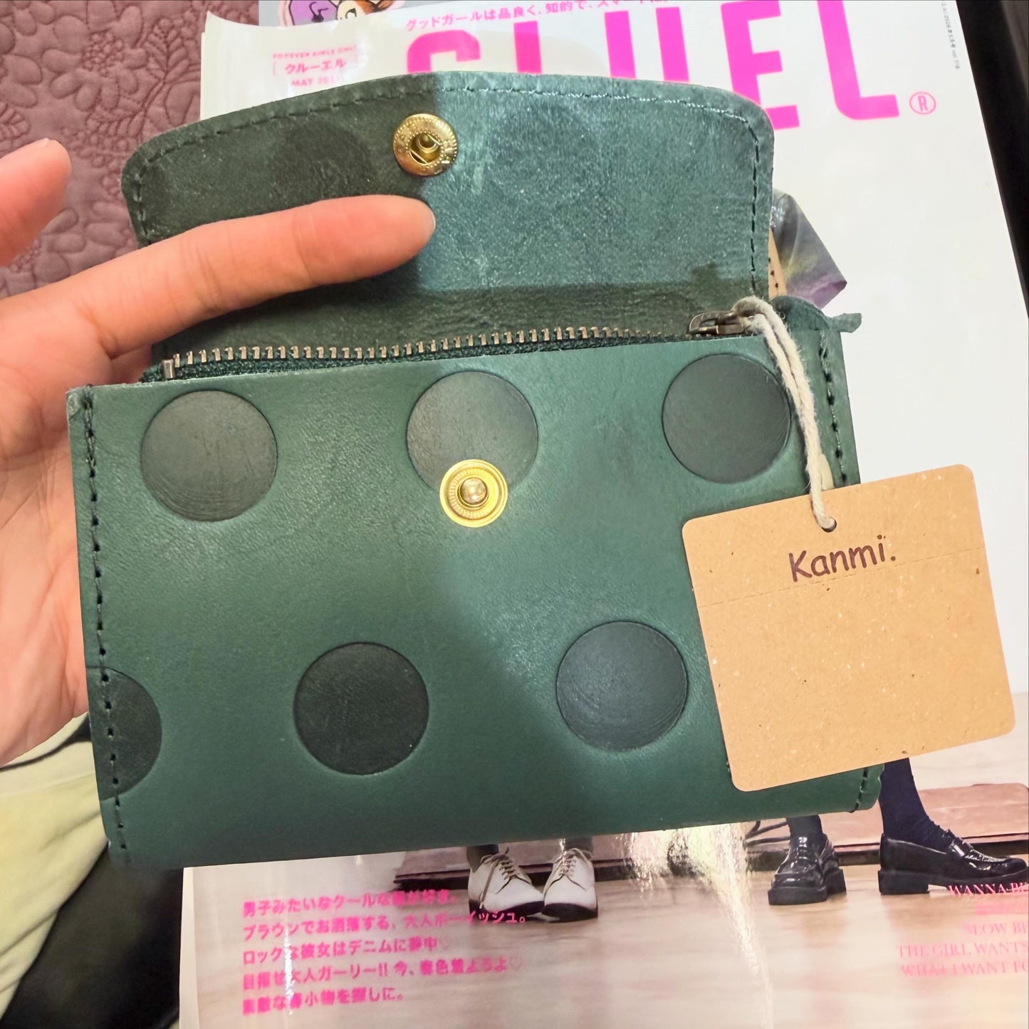 Kanmi Polka Leather Small Wallet, 2 Colors, made in Japan *New Colors